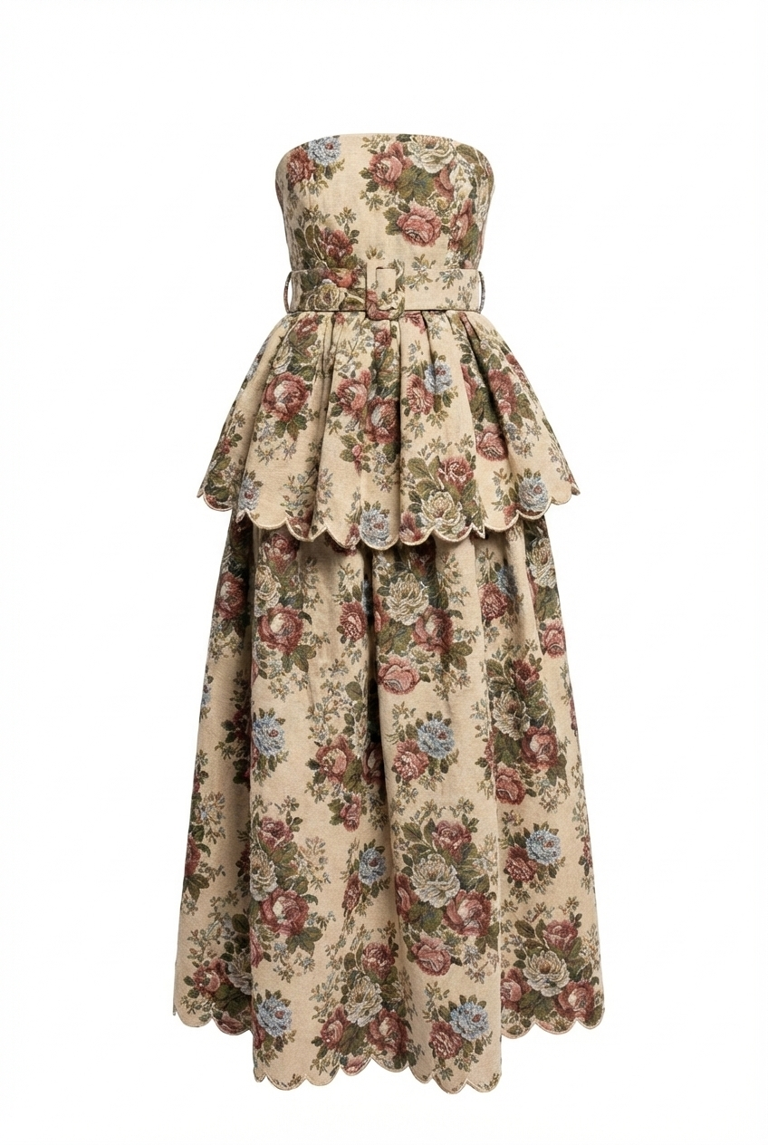 Virtue Luxe Floral Belted Halter Maxi Dress