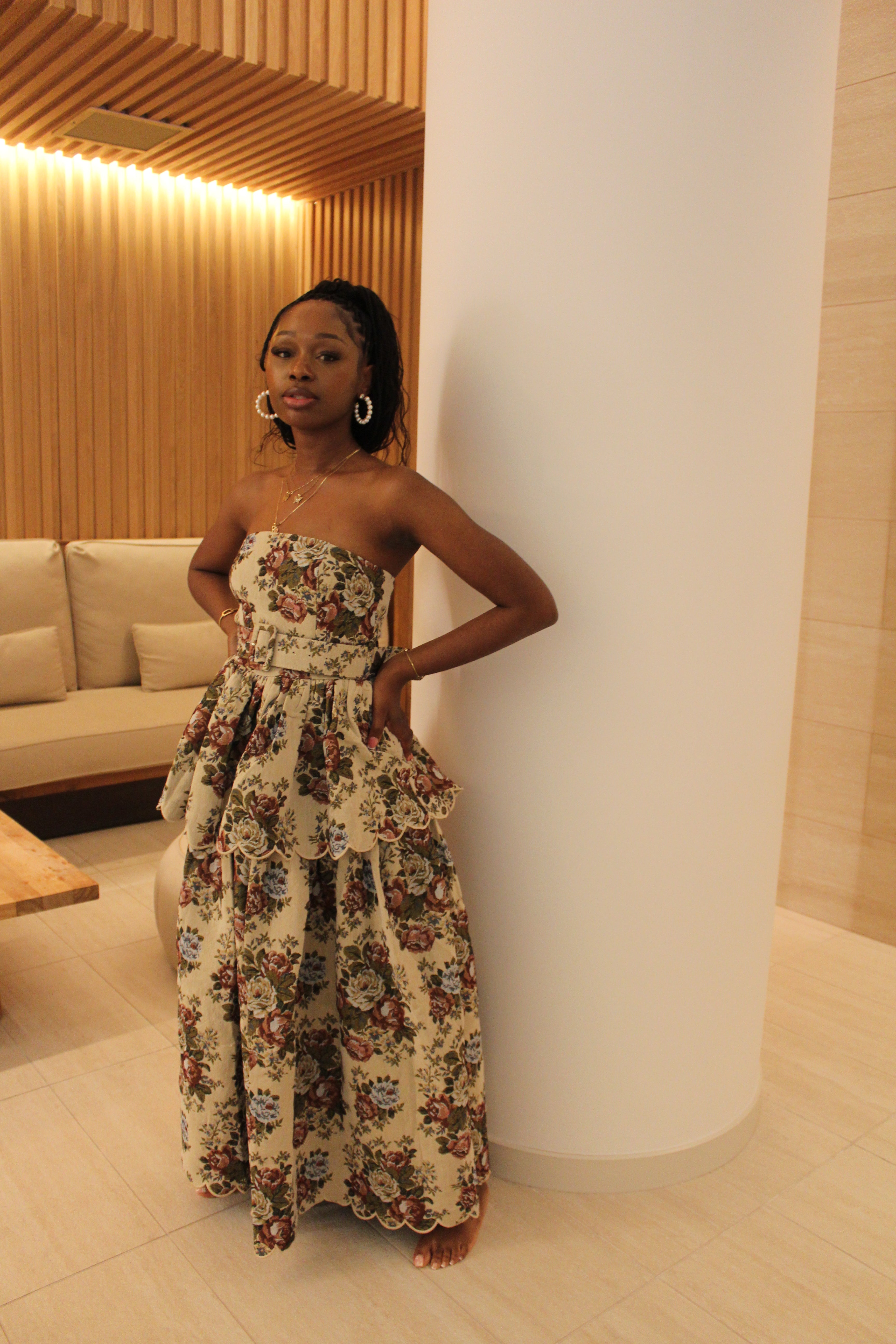 Virtue Luxe Floral Belted Halter Maxi Dress