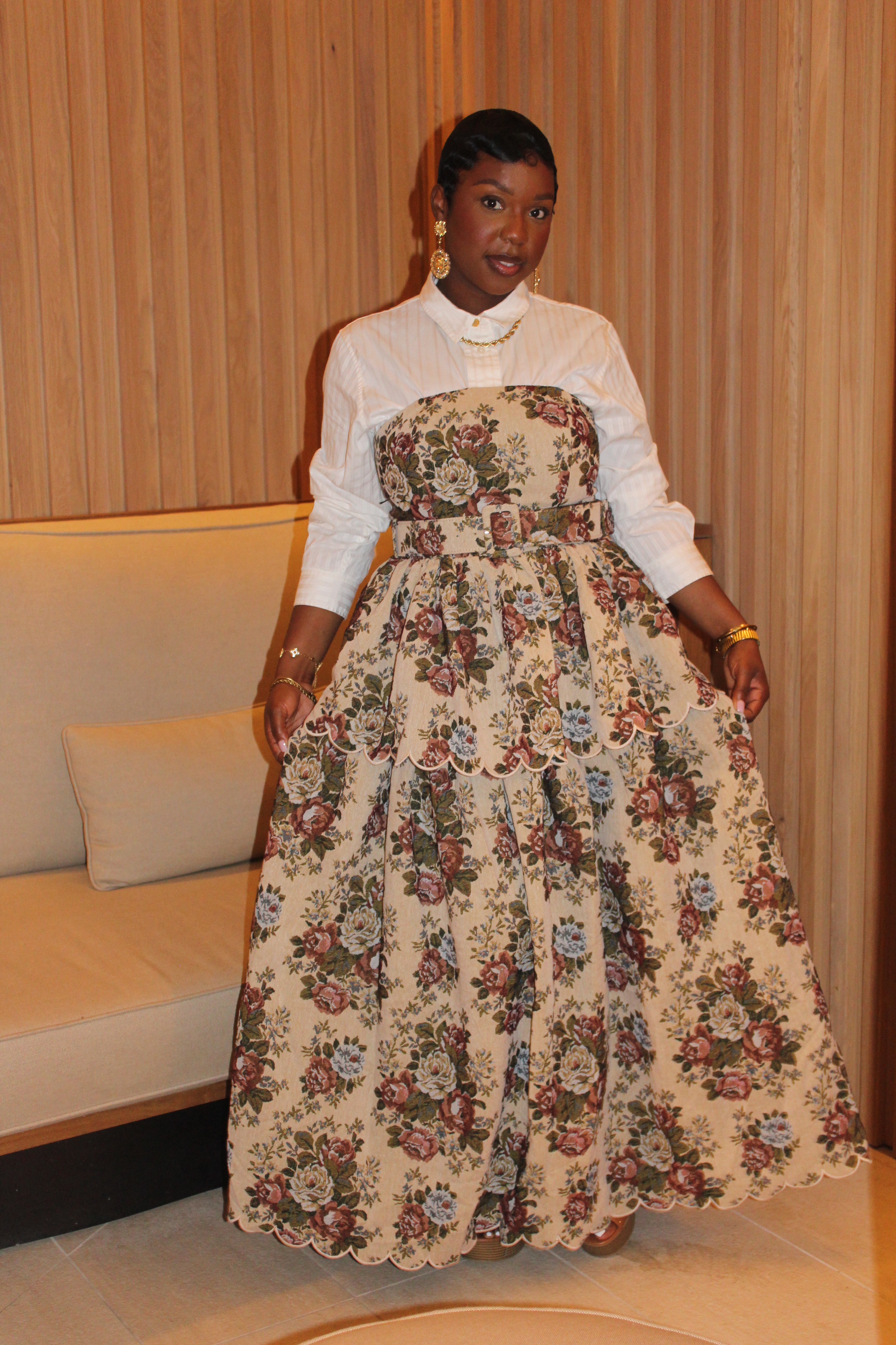 Virtue Luxe Floral Belted Halter Maxi Dress